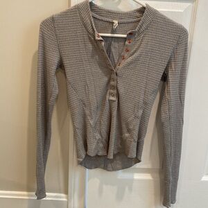 Free People Intimately Gray Waffle Knit Long Sleeve Top XS